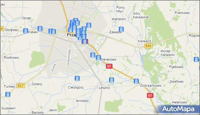 mapa Sierakowo gmina Przasnysz, Sierakowo gmina Przasnysz na mapie Targeo