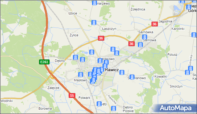 mapa Sierakowo gmina Rawicz, Sierakowo gmina Rawicz na mapie Targeo