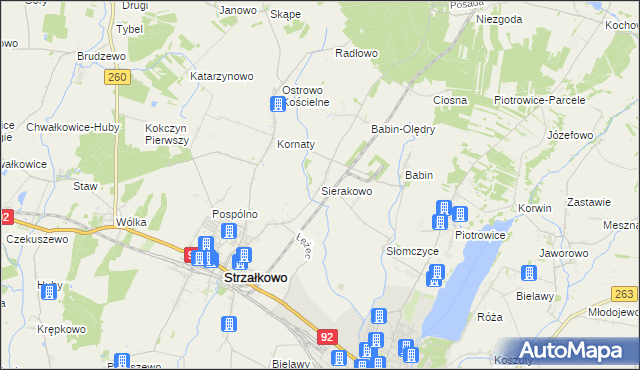 mapa Sierakowo gmina Strzałkowo, Sierakowo gmina Strzałkowo na mapie Targeo