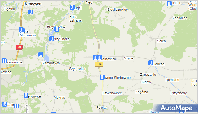 mapa Sierbowice, Sierbowice na mapie Targeo