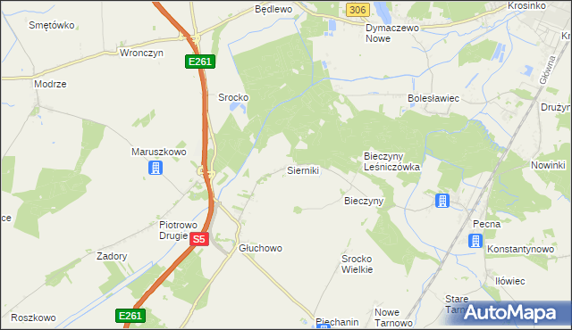 mapa Sierniki gmina Czempiń, Sierniki gmina Czempiń na mapie Targeo