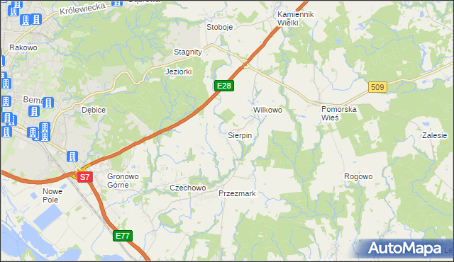 mapa Sierpin, Sierpin na mapie Targeo