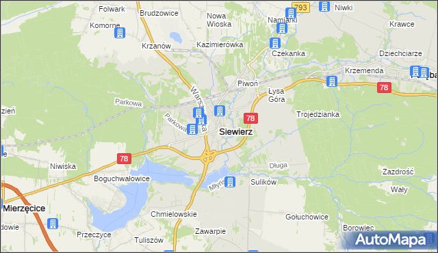 mapa Siewierz, Siewierz na mapie Targeo