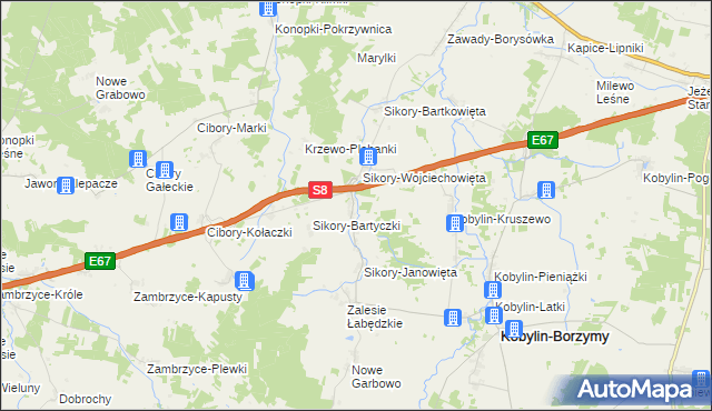 mapa Sikory-Pawłowięta, Sikory-Pawłowięta na mapie Targeo