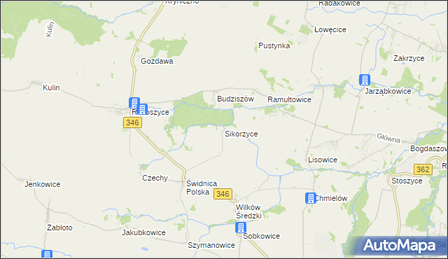 mapa Sikorzyce gmina Kostomłoty, Sikorzyce gmina Kostomłoty na mapie Targeo