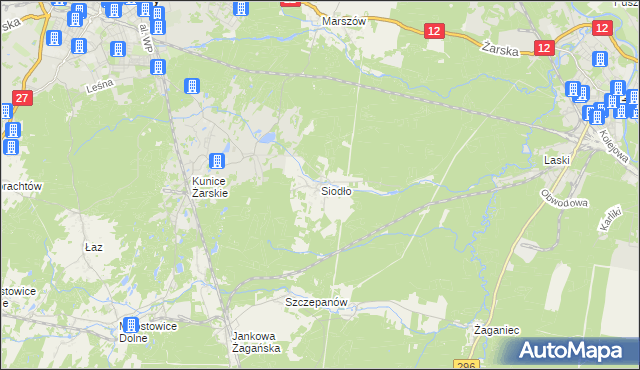 mapa Siodło gmina Żary, Siodło gmina Żary na mapie Targeo