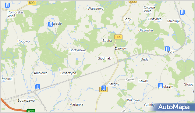 mapa Siódmak gmina Pasłęk, Siódmak gmina Pasłęk na mapie Targeo