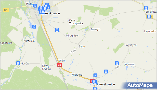 mapa Sitno gmina Mieszkowice, Sitno gmina Mieszkowice na mapie Targeo