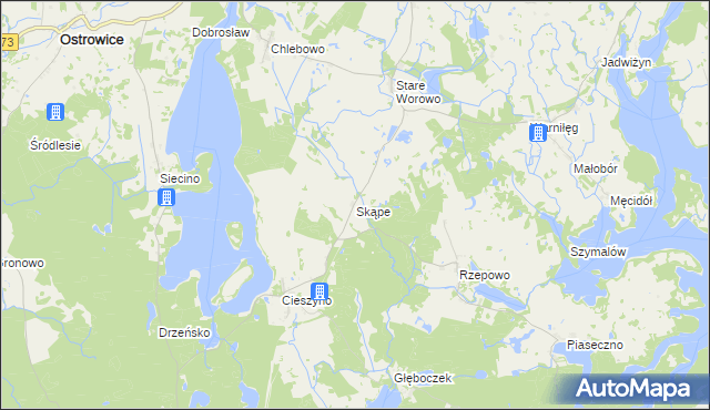 mapa Skąpe gmina Złocieniec, Skąpe gmina Złocieniec na mapie Targeo