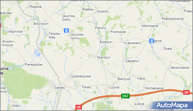 mapa Skarszyn gmina Trzebnica, Skarszyn gmina Trzebnica na mapie Targeo