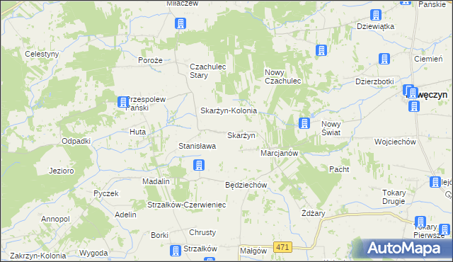 mapa Skarżyn gmina Kawęczyn, Skarżyn gmina Kawęczyn na mapie Targeo