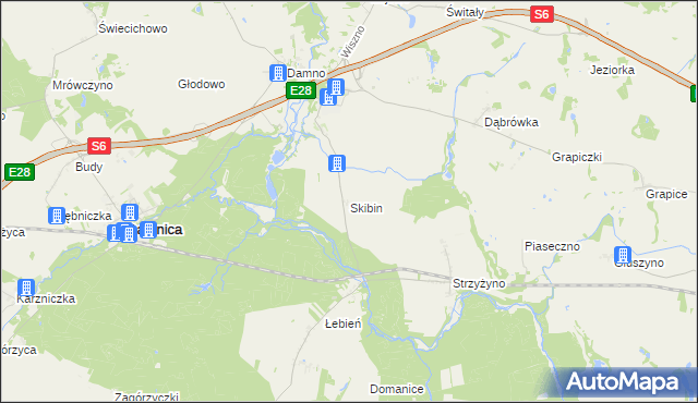 mapa Skibin gmina Damnica, Skibin gmina Damnica na mapie Targeo