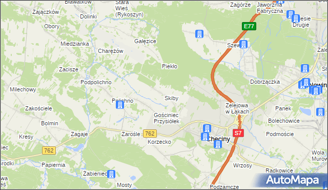 mapa Skiby gmina Chęciny, Skiby gmina Chęciny na mapie Targeo