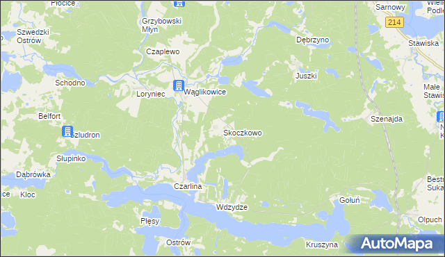 mapa Skoczkowo gmina Kościerzyna, Skoczkowo gmina Kościerzyna na mapie Targeo