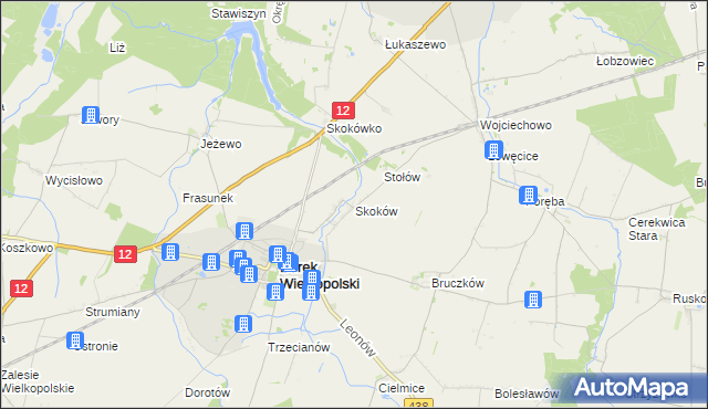 mapa Skoków gmina Borek Wielkopolski, Skoków gmina Borek Wielkopolski na mapie Targeo