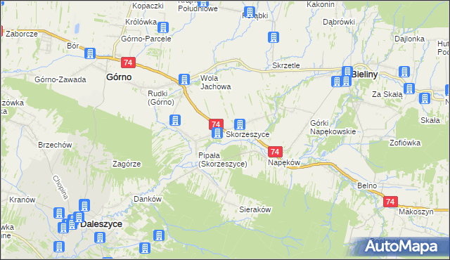 mapa Skorzeszyce, Skorzeszyce na mapie Targeo