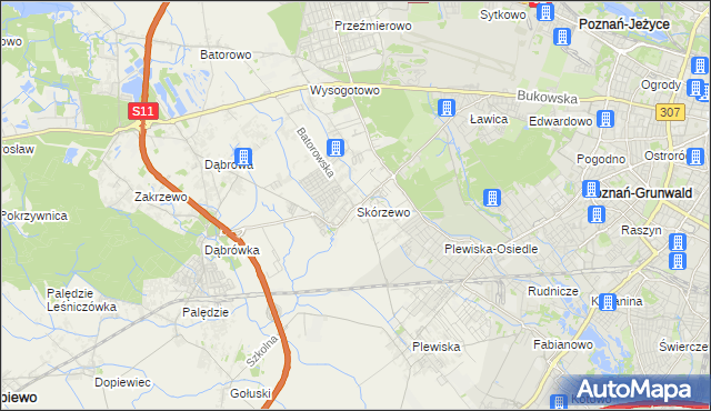 mapa Skórzewo gmina Dopiewo, Skórzewo gmina Dopiewo na mapie Targeo