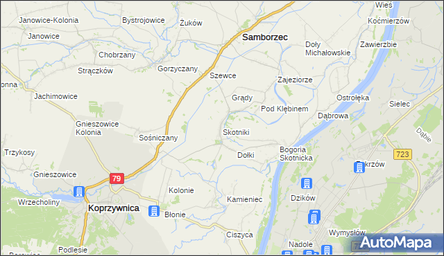 mapa Skotniki gmina Samborzec, Skotniki gmina Samborzec na mapie Targeo