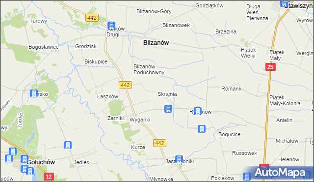 mapa Skrajnia gmina Blizanów, Skrajnia gmina Blizanów na mapie Targeo