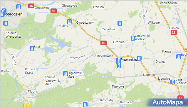 mapa Skrzydłowice, Skrzydłowice na mapie Targeo