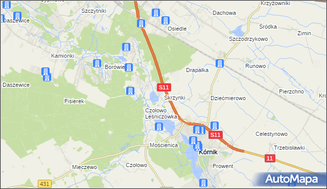 mapa Skrzynki gmina Kórnik, Skrzynki gmina Kórnik na mapie Targeo