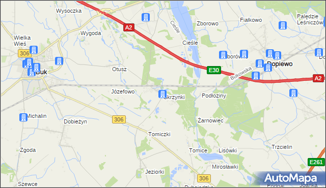 mapa Skrzynki gmina Stęszew, Skrzynki gmina Stęszew na mapie Targeo