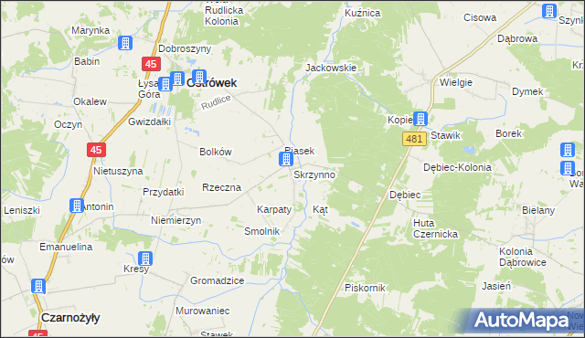 mapa Skrzynno gmina Ostrówek, Skrzynno gmina Ostrówek na mapie Targeo