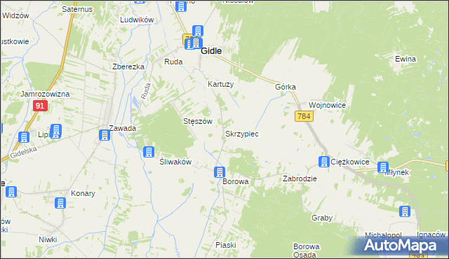 mapa Skrzypiec gmina Gidle, Skrzypiec gmina Gidle na mapie Targeo