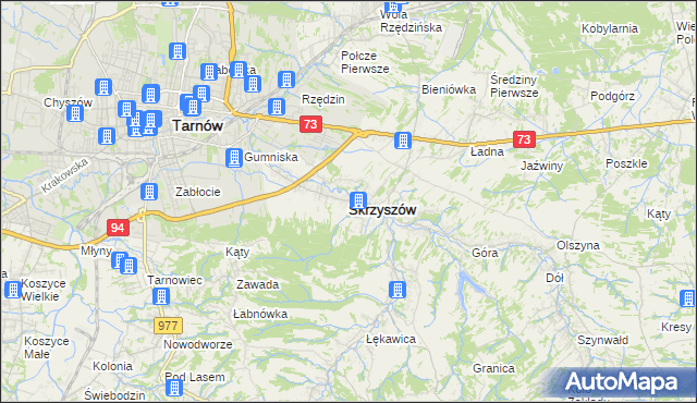 mapa Skrzyszów powiat tarnowski, Skrzyszów powiat tarnowski na mapie Targeo