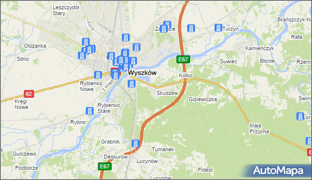 mapa Skuszew, Skuszew na mapie Targeo