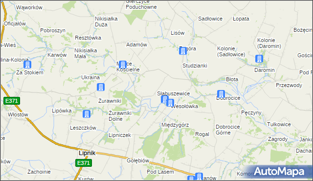 mapa Słabuszewice, Słabuszewice na mapie Targeo