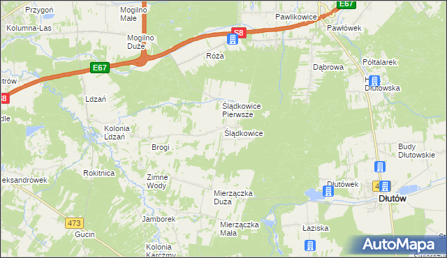 mapa Ślądkowice, Ślądkowice na mapie Targeo