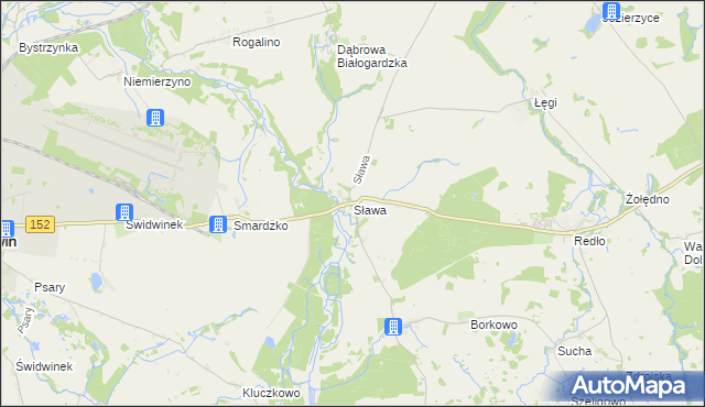 mapa Sława gmina Świdwin, Sława gmina Świdwin na mapie Targeo