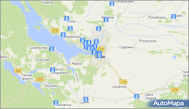 mapa Sława powiat wschowski, Sława powiat wschowski na mapie Targeo