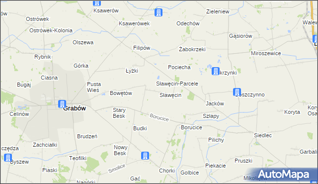 mapa Sławęcin gmina Grabów, Sławęcin gmina Grabów na mapie Targeo