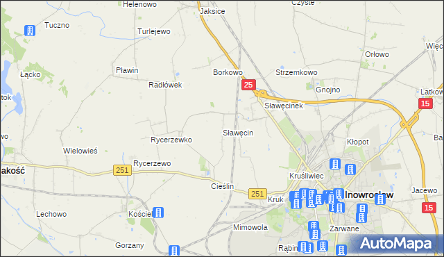 mapa Sławęcin gmina Inowrocław, Sławęcin gmina Inowrocław na mapie Targeo