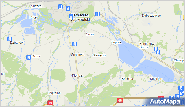 mapa Sławęcin gmina Kamieniec Ząbkowicki, Sławęcin gmina Kamieniec Ząbkowicki na mapie Targeo