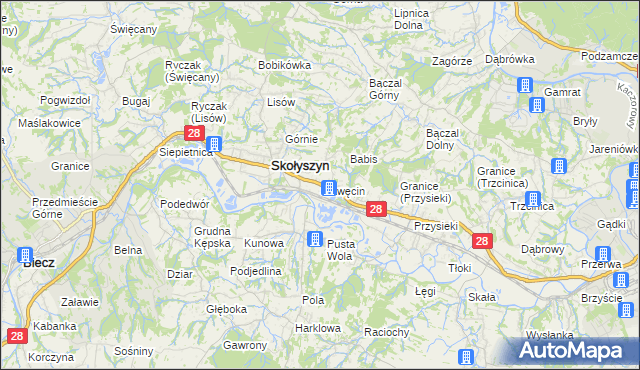 mapa Sławęcin gmina Skołyszyn, Sławęcin gmina Skołyszyn na mapie Targeo