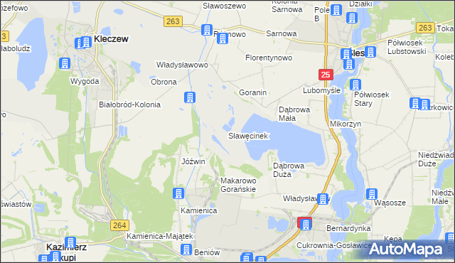 mapa Sławęcinek gmina Ślesin, Sławęcinek gmina Ślesin na mapie Targeo