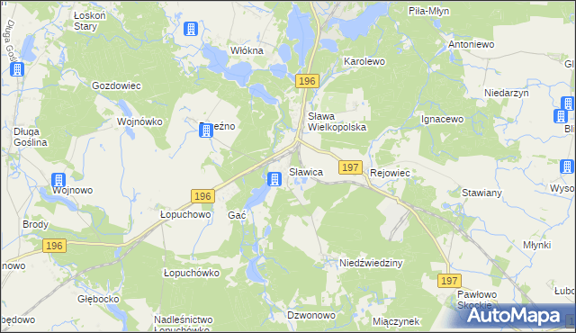 mapa Sławica gmina Skoki, Sławica gmina Skoki na mapie Targeo