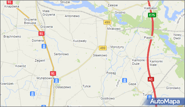 mapa Sławkowo gmina Chełmża, Sławkowo gmina Chełmża na mapie Targeo