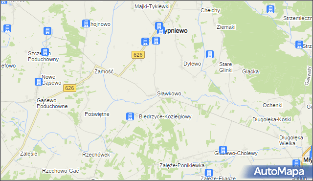 mapa Sławkowo gmina Sypniewo, Sławkowo gmina Sypniewo na mapie Targeo