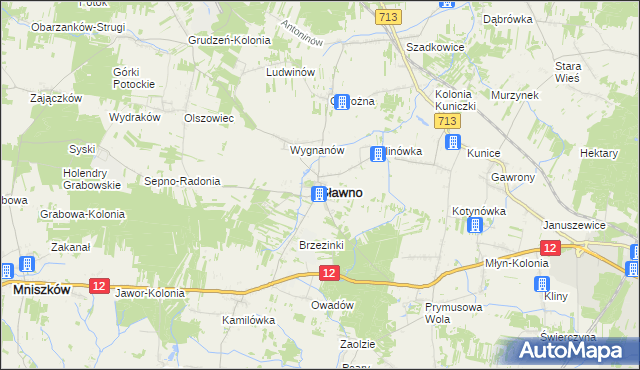 mapa Sławno powiat opoczyński, Sławno powiat opoczyński na mapie Targeo