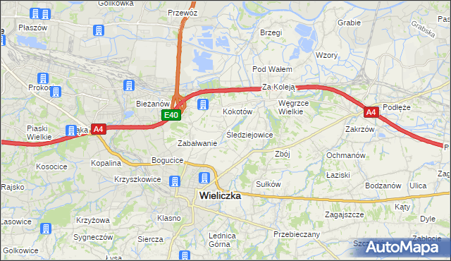 mapa Śledziejowice, Śledziejowice na mapie Targeo