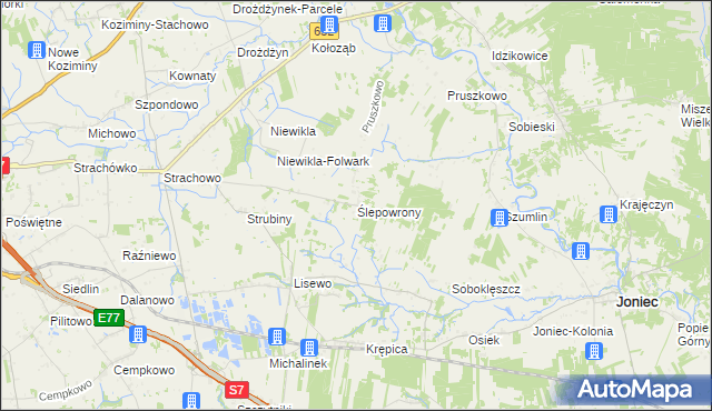 mapa Ślepowrony gmina Sochocin, Ślepowrony gmina Sochocin na mapie Targeo