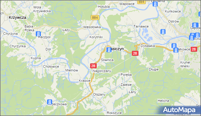 mapa Śliwnica gmina Krasiczyn, Śliwnica gmina Krasiczyn na mapie Targeo