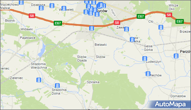 mapa Ślizów, Ślizów na mapie Targeo