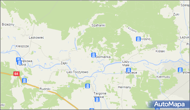 mapa Słomianka gmina Tykocin, Słomianka gmina Tykocin na mapie Targeo