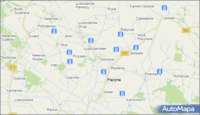 mapa Słomków gmina Pacyna, Słomków gmina Pacyna na mapie Targeo