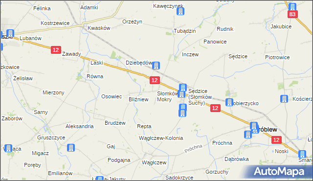 mapa Słomków Mokry, Słomków Mokry na mapie Targeo